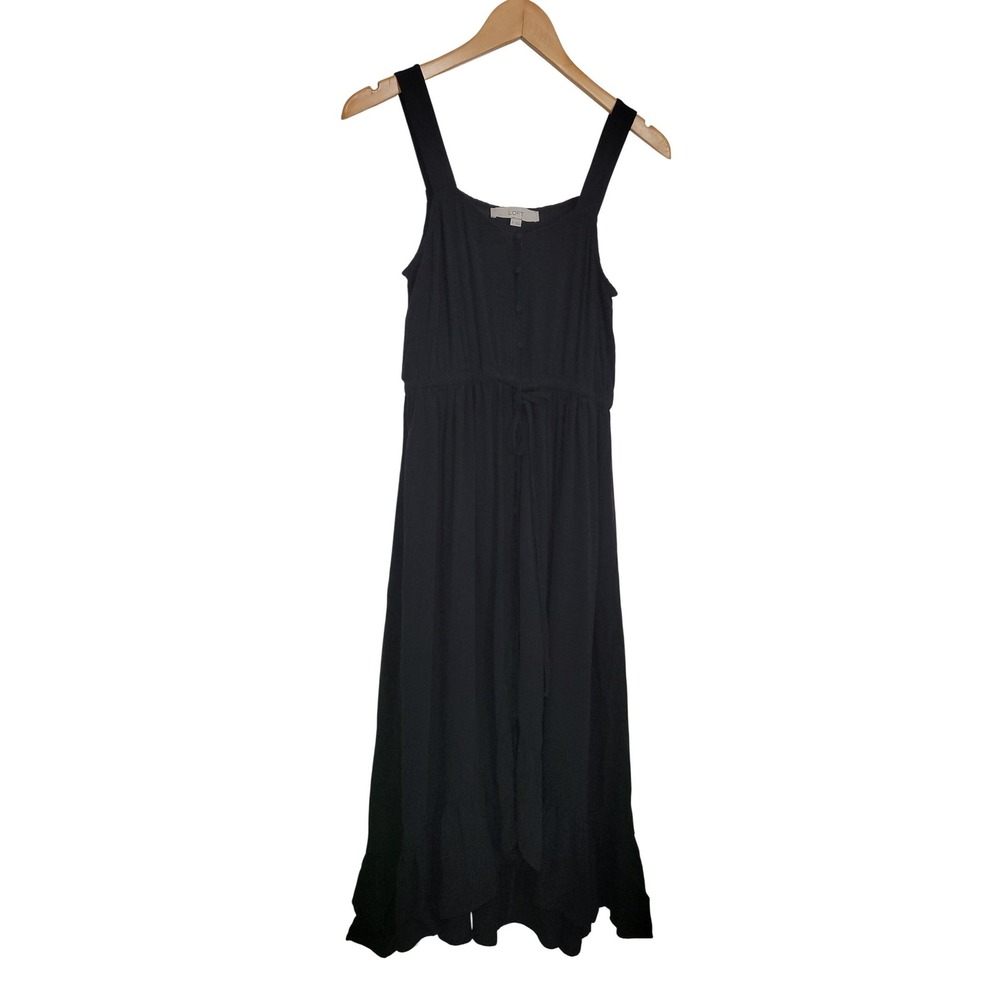 LOFT Black Midi Dress Size 4 Sleeveless Empire Waist Ruffle Hem Rayon‎